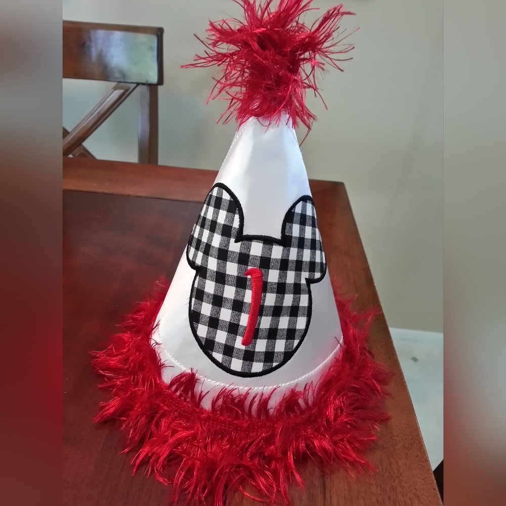 Mickey Mouse 1st Birthday Party Cone Hat with Ears NWT Embroided Customized